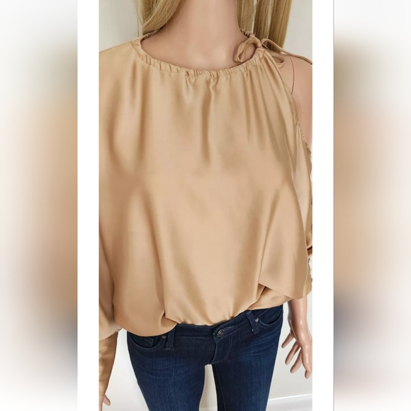 ZARA GOLD RHINESTONES BUTTONS SILKY FLOWY SATIN BLOUSE ONE SHOULDER TOP SMALL S - Picture 12 of 12